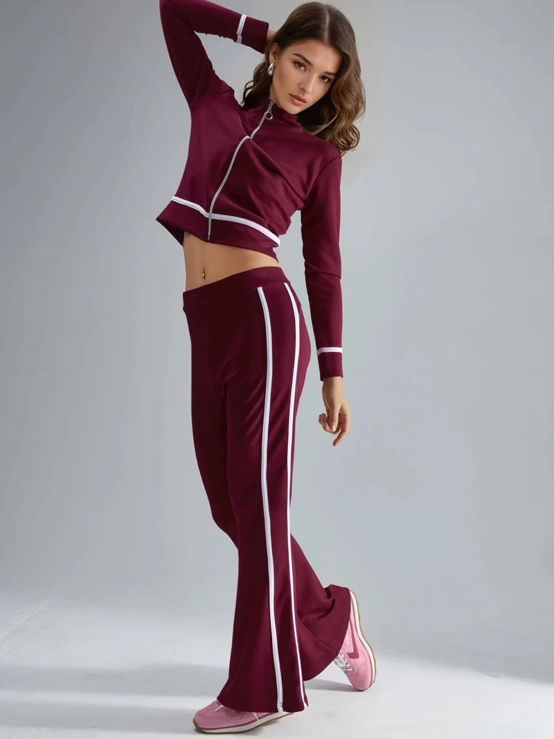 هيكاب طقم قطعتين سويت شيرت بسحاب بنقشة مودال وبنطلون واسع من مجموعة بيرسان